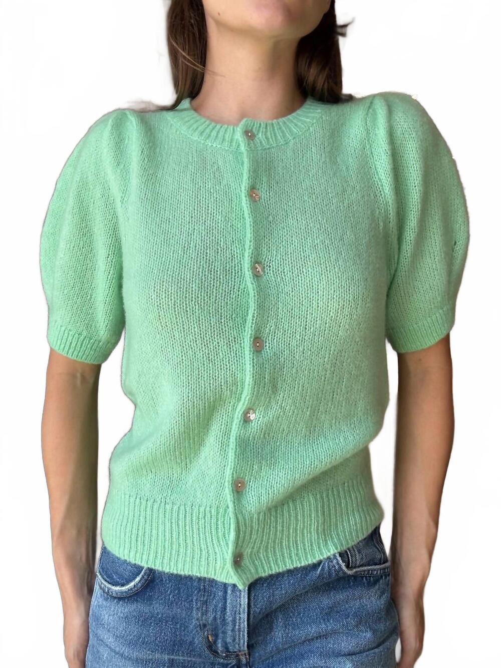 NEW W. CASHMERE sheila puff-sleeve cardigan in mantis